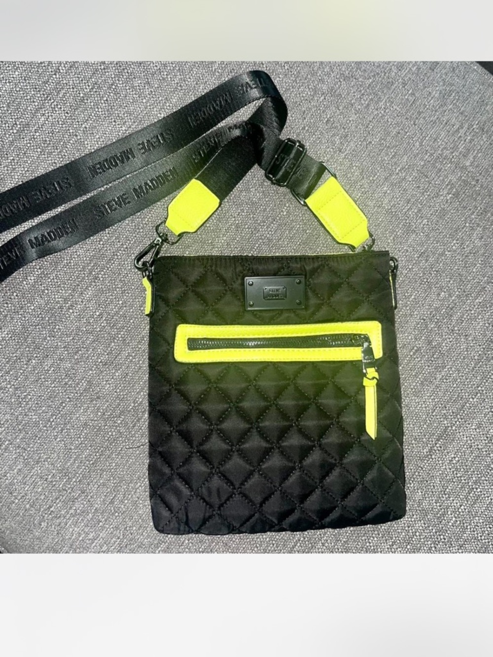 Steve Madden Black Quilted Crossbody with Neon Trim